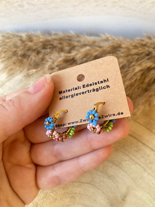 Ohrhänger Edelstahl -Bunt Flower Hoops-