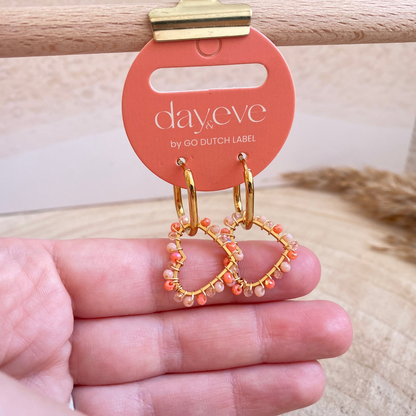Edelstahl Ohrhänger Gold -Herz Apricot oval-