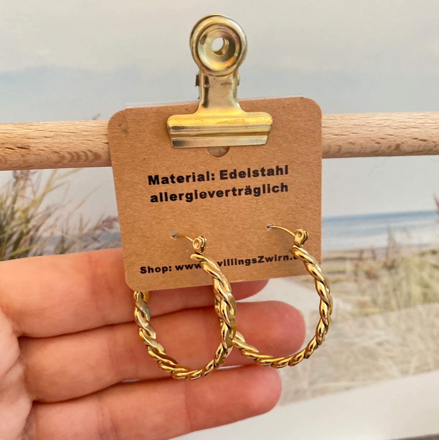 Ohrhänger Edelstahl -Creolen geflochten Gold-