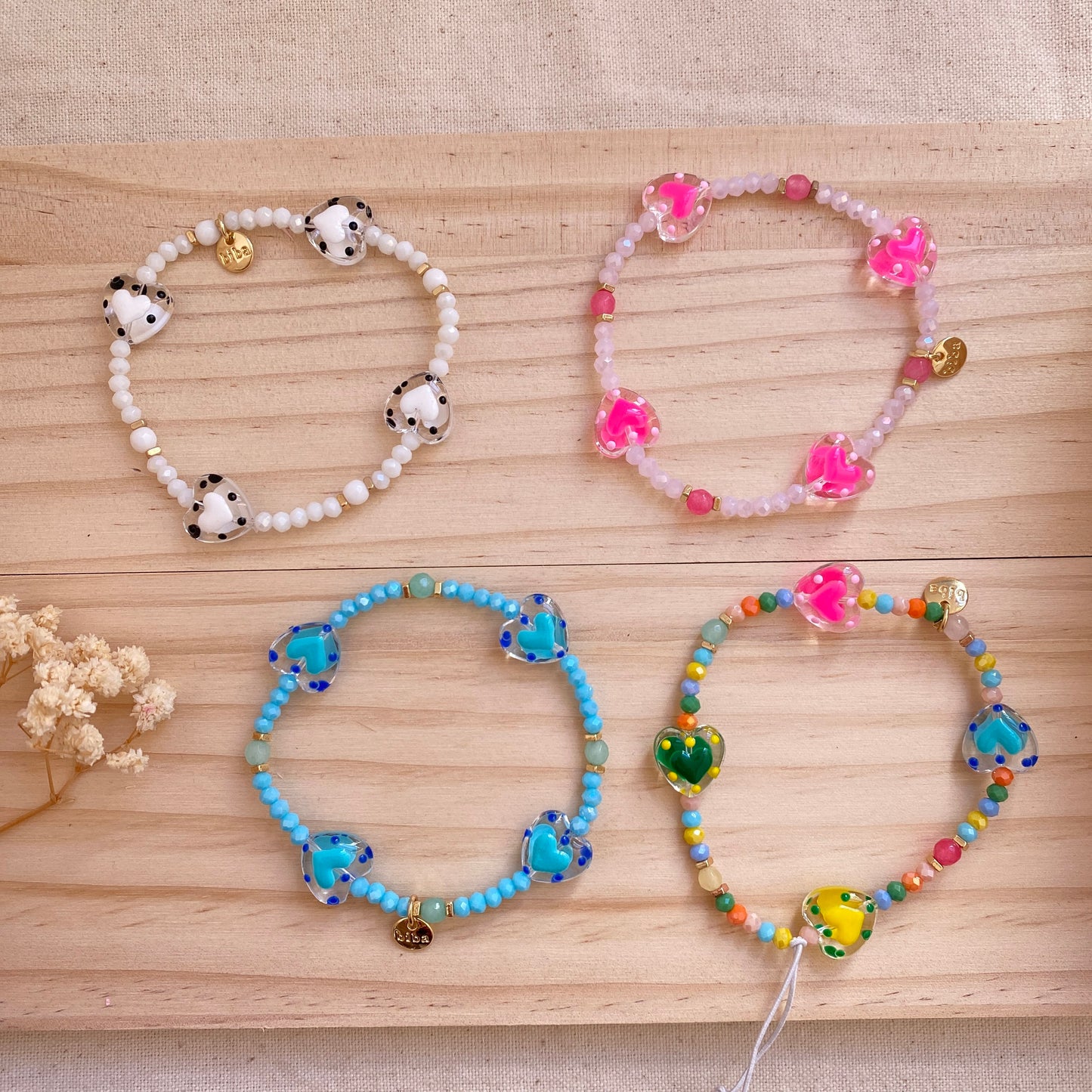 Armband elast. Herz Glas