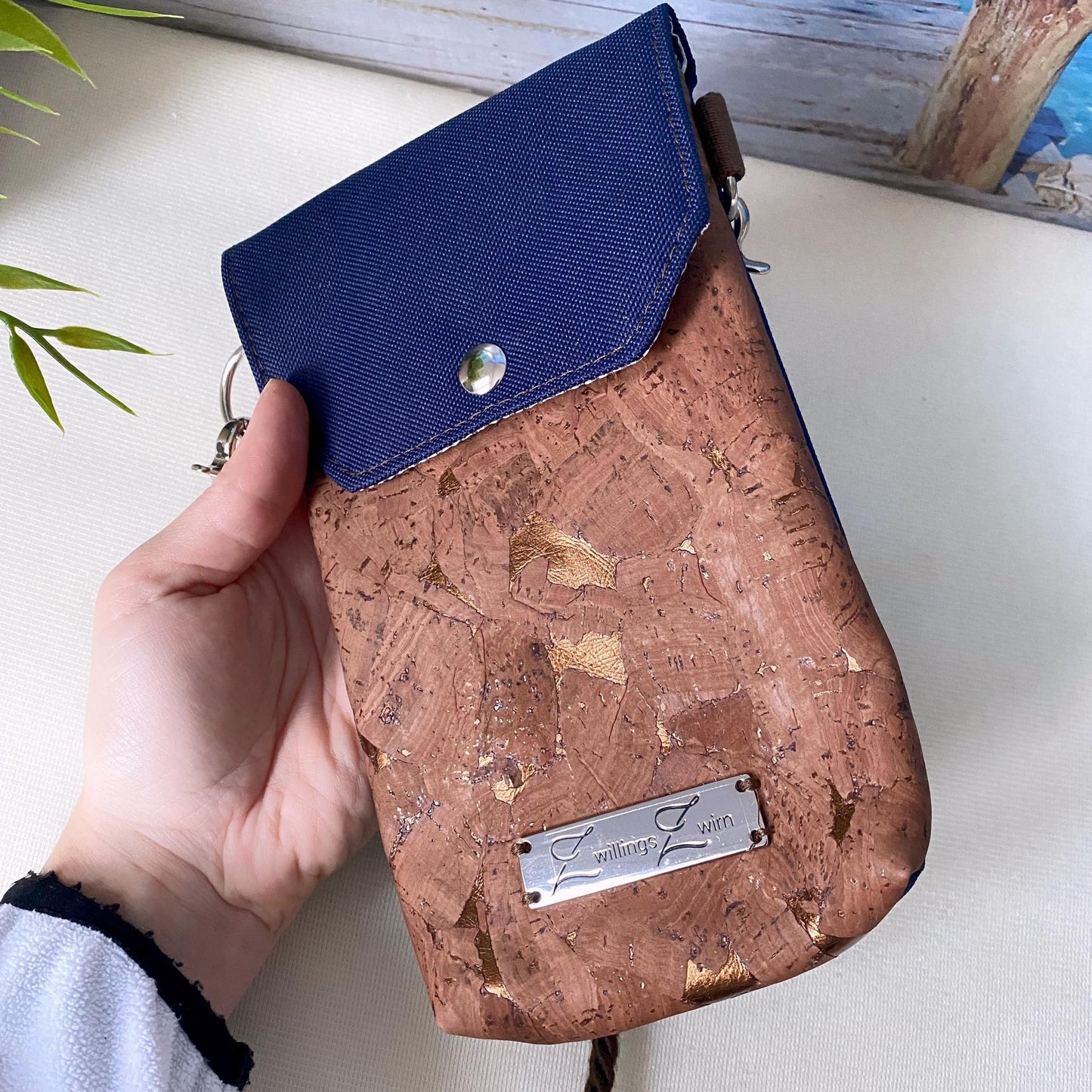 Handytasche *ohne Motiv* Nachtblau/Kork Braun Bronze