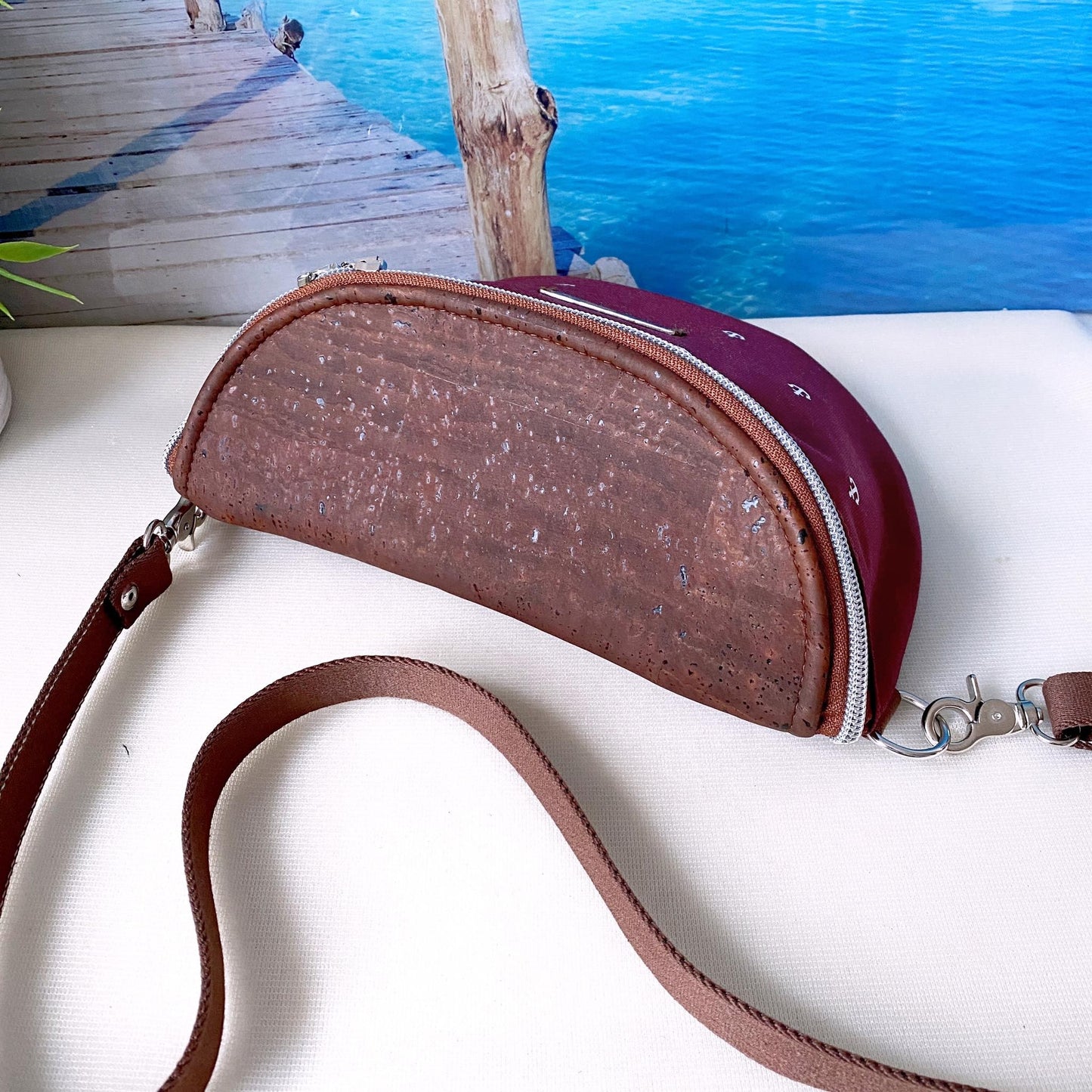 Bauchtasche *Anker* Weiß/Bordeaux/Kork Braun