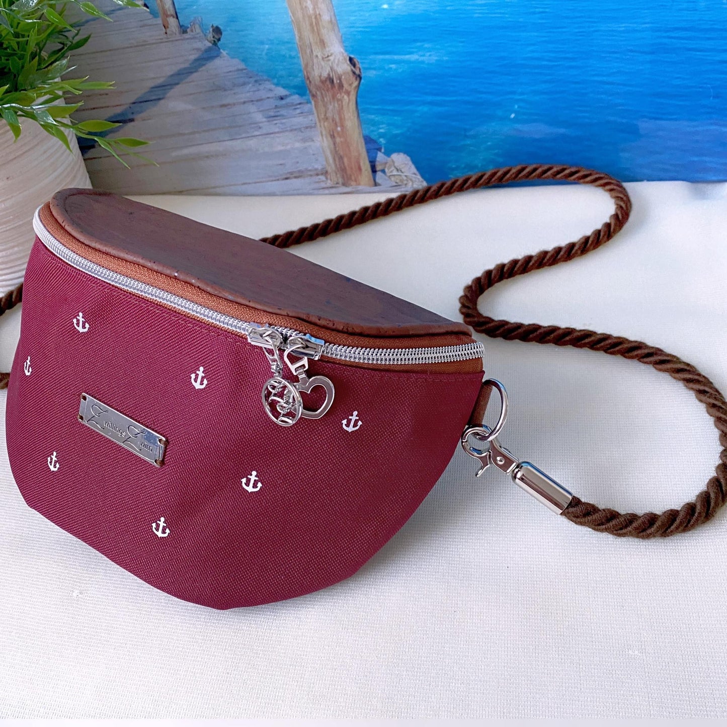 Bauchtasche *Anker* Weiß/Bordeaux/Kork Braun