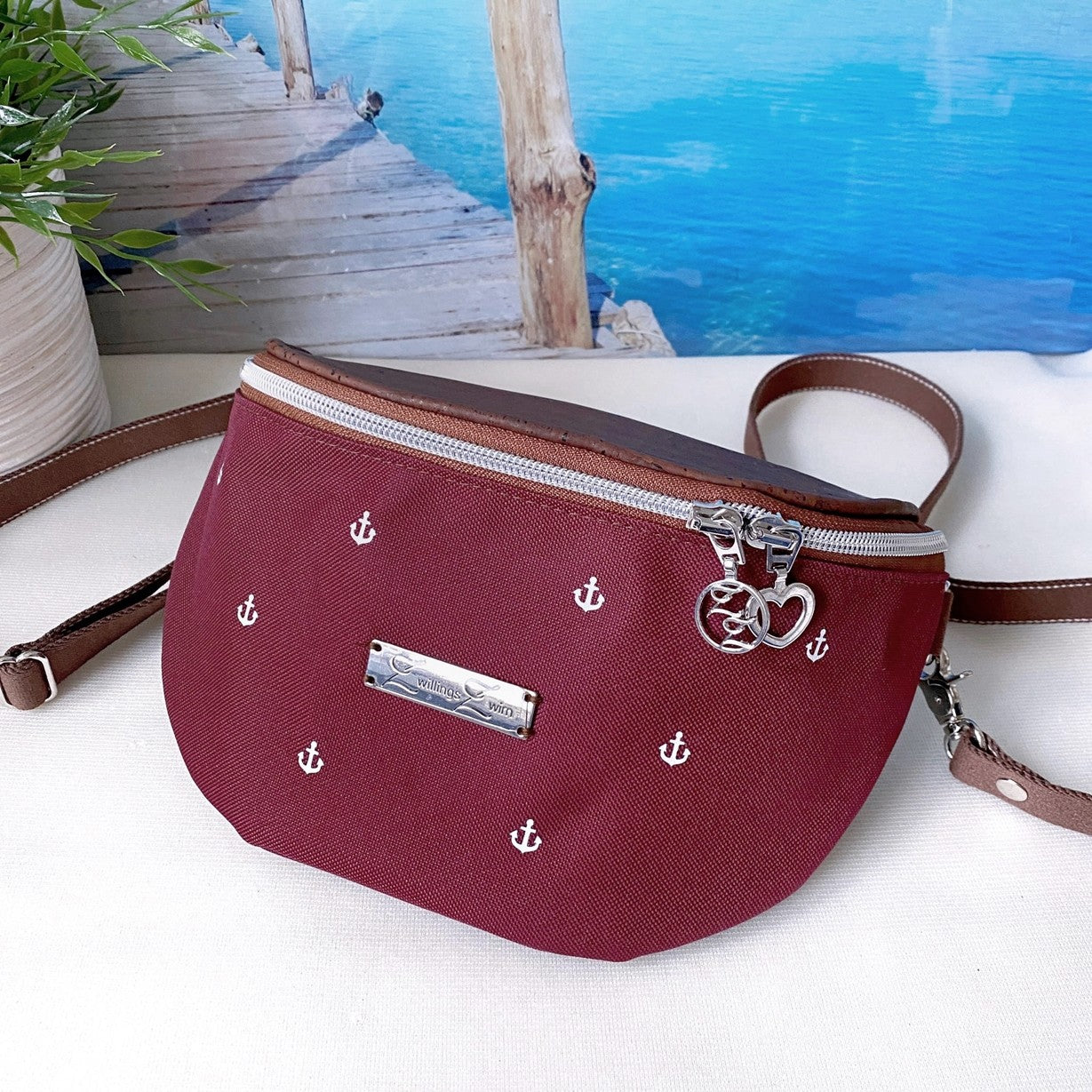 Bauchtasche *Anker* Weiß/Bordeaux/Kork Braun Bronze