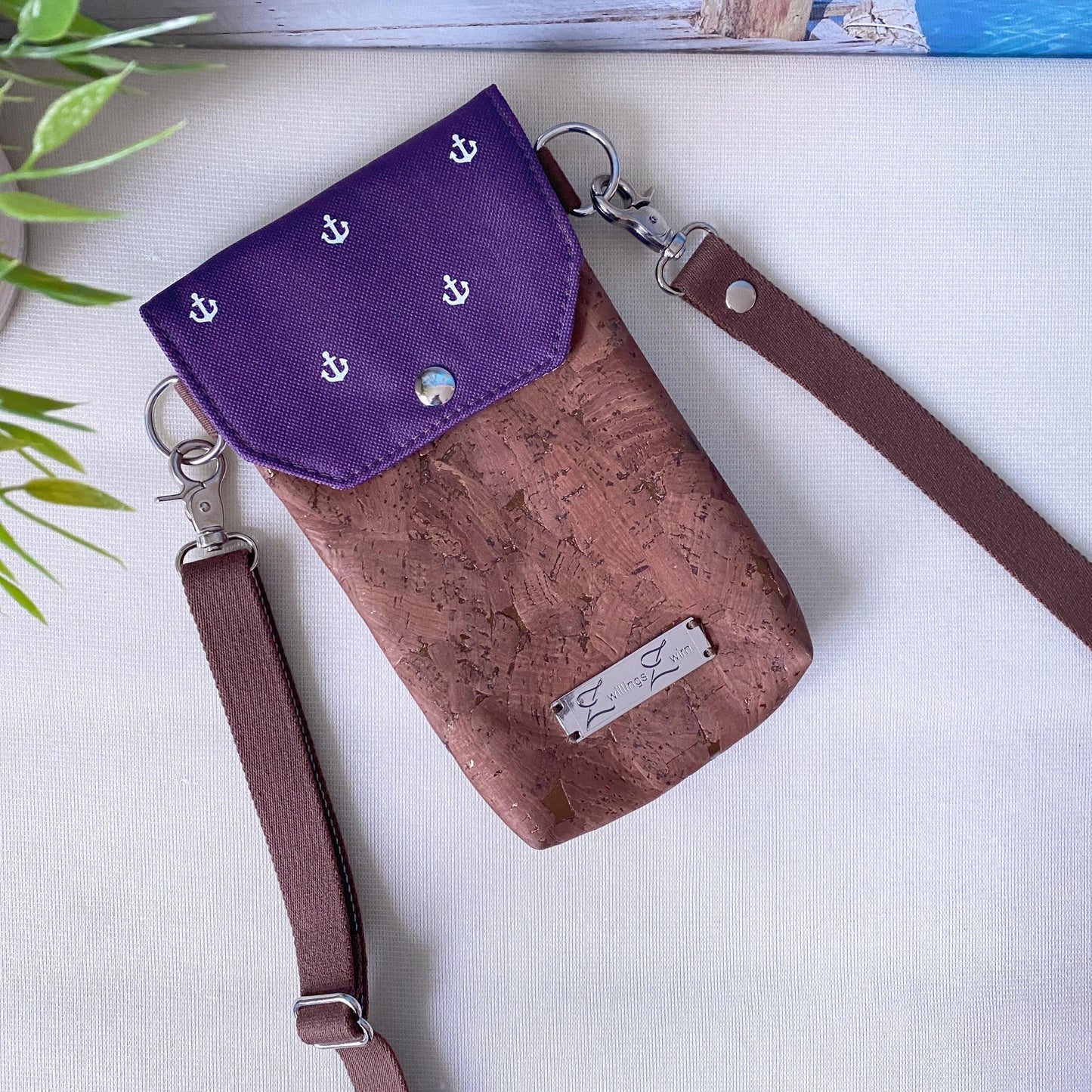 Handytasche *Anker* Weiß/Aubergine/Kork Braun Bronze
