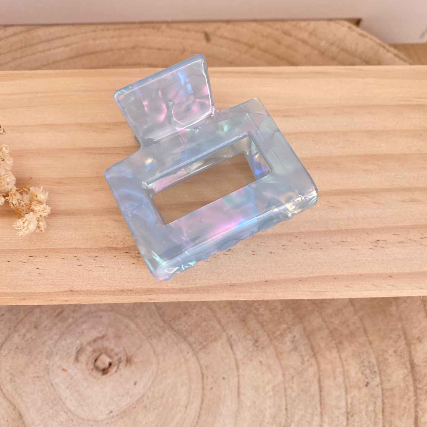 Haarklammer eckig mittel -Perlmutt Blau-
