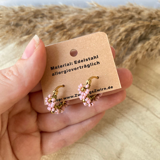 Ohrhänger Edelstahl -Rosa Flower Hoops-