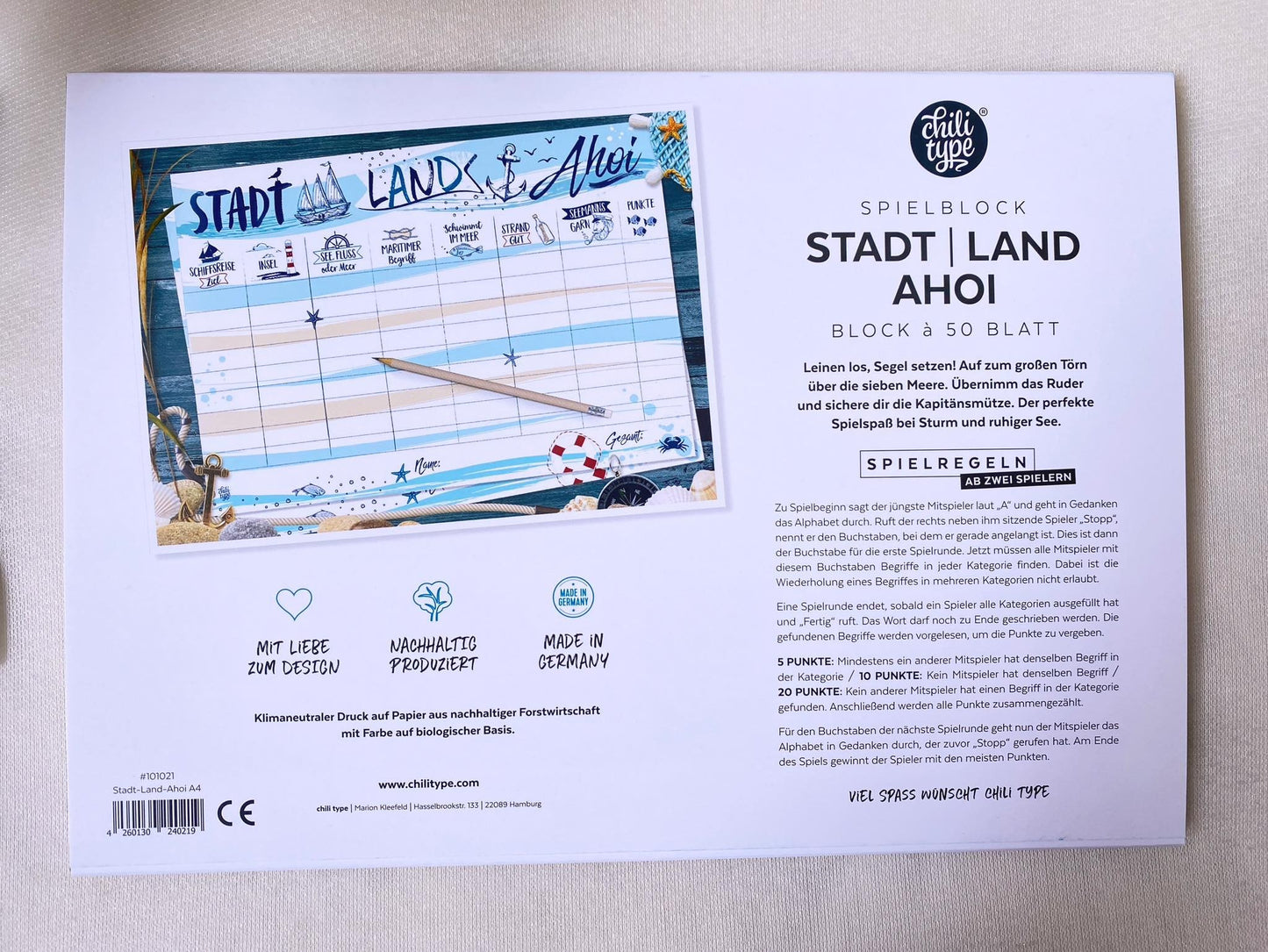 Spielblock A4 Stadt Land Ahoi