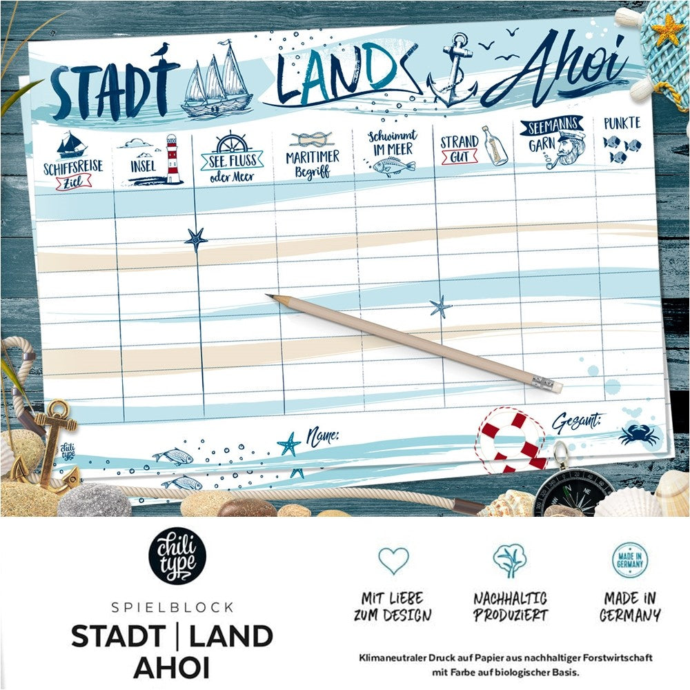 Spielblock A4 Stadt Land Ahoi