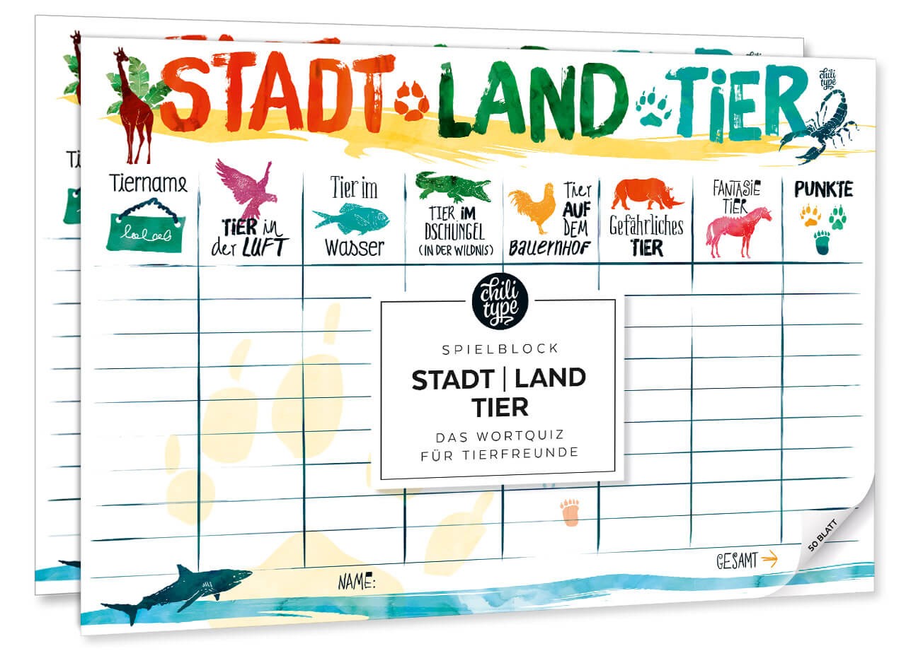 Spielblock A4 Stadt Land Tier