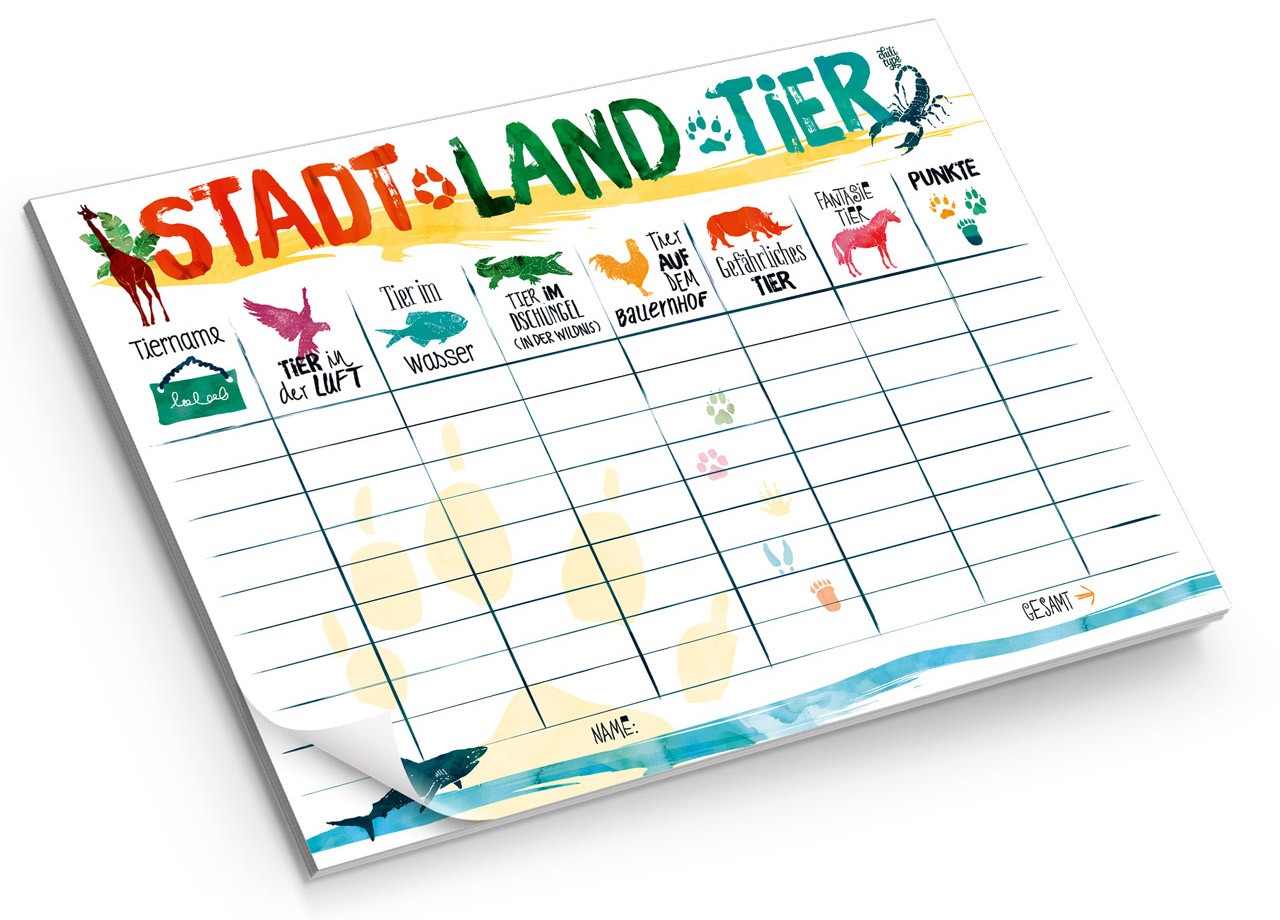 Spielblock A4 Stadt Land Tier
