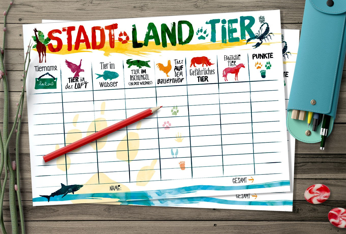 Spielblock A4 Stadt Land Tier