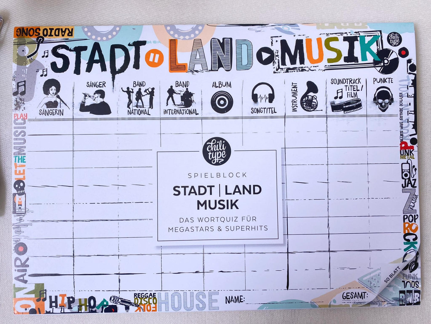Spielblock A4 Stadt Land Musik