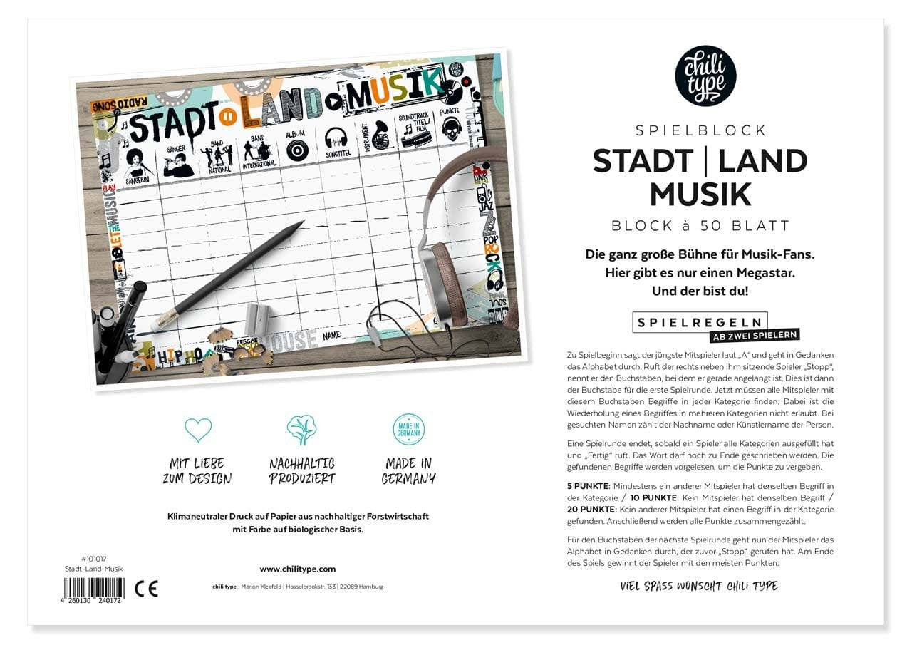 Spielblock A4 Stadt Land Musik