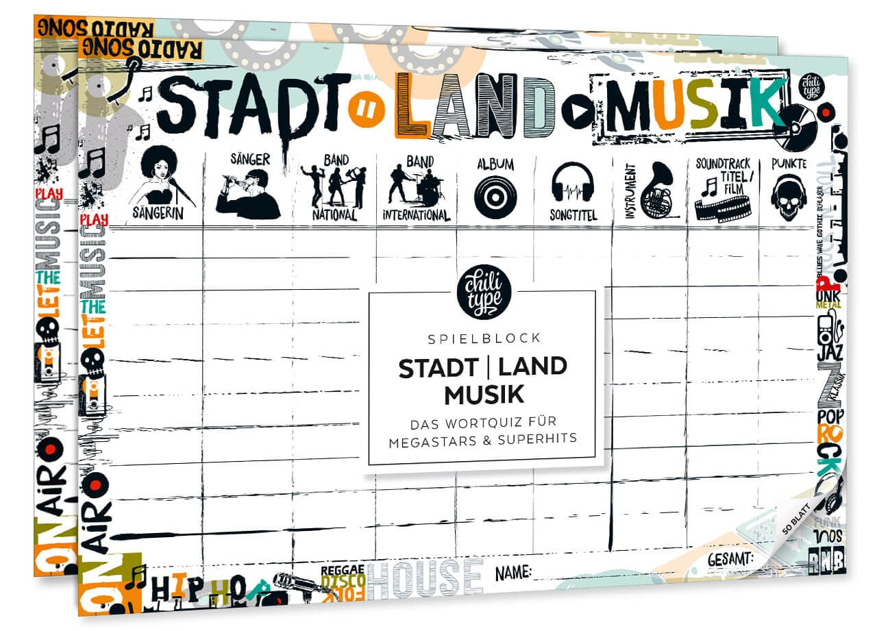 Spielblock A4 Stadt Land Musik