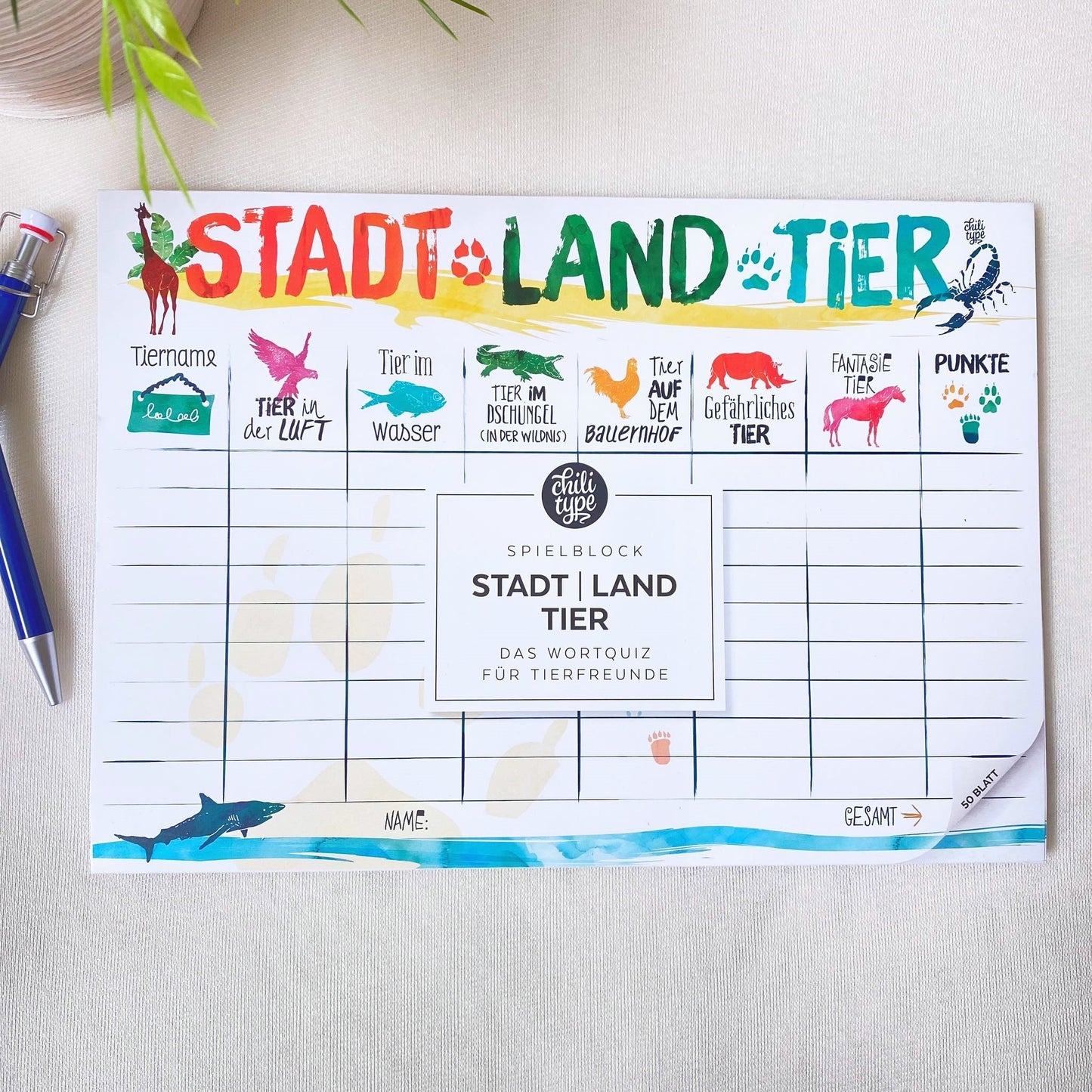 Spielblock A4 Stadt Land Tier