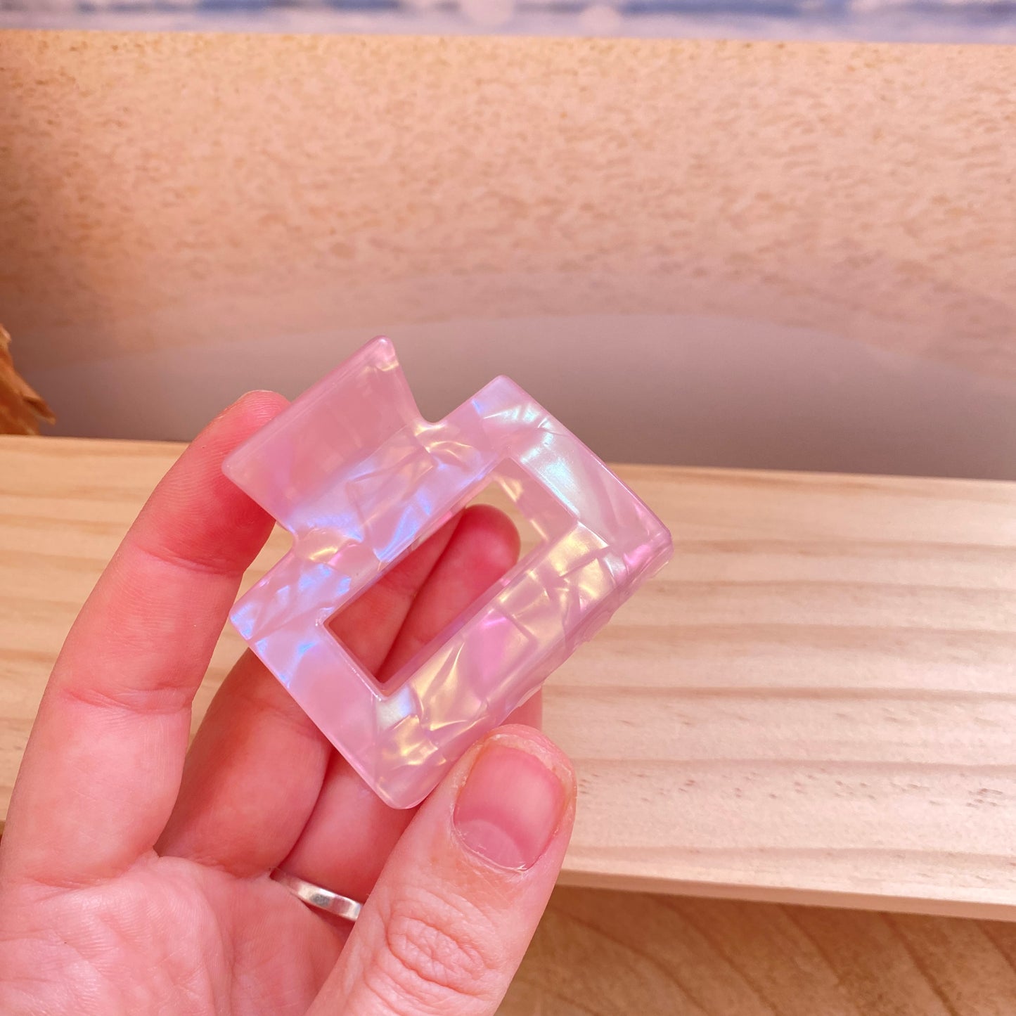 Haarklammer eckig mittel -Perlmutt Rosa-