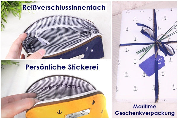Make-up Tasche -Anker Weiß/Bordeaux/Braun-