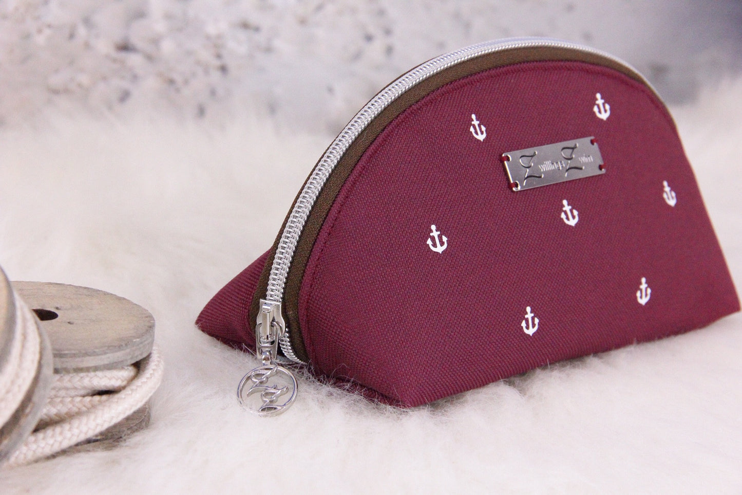 Make-up Tasche -Anker Weiß/Bordeaux/Braun-