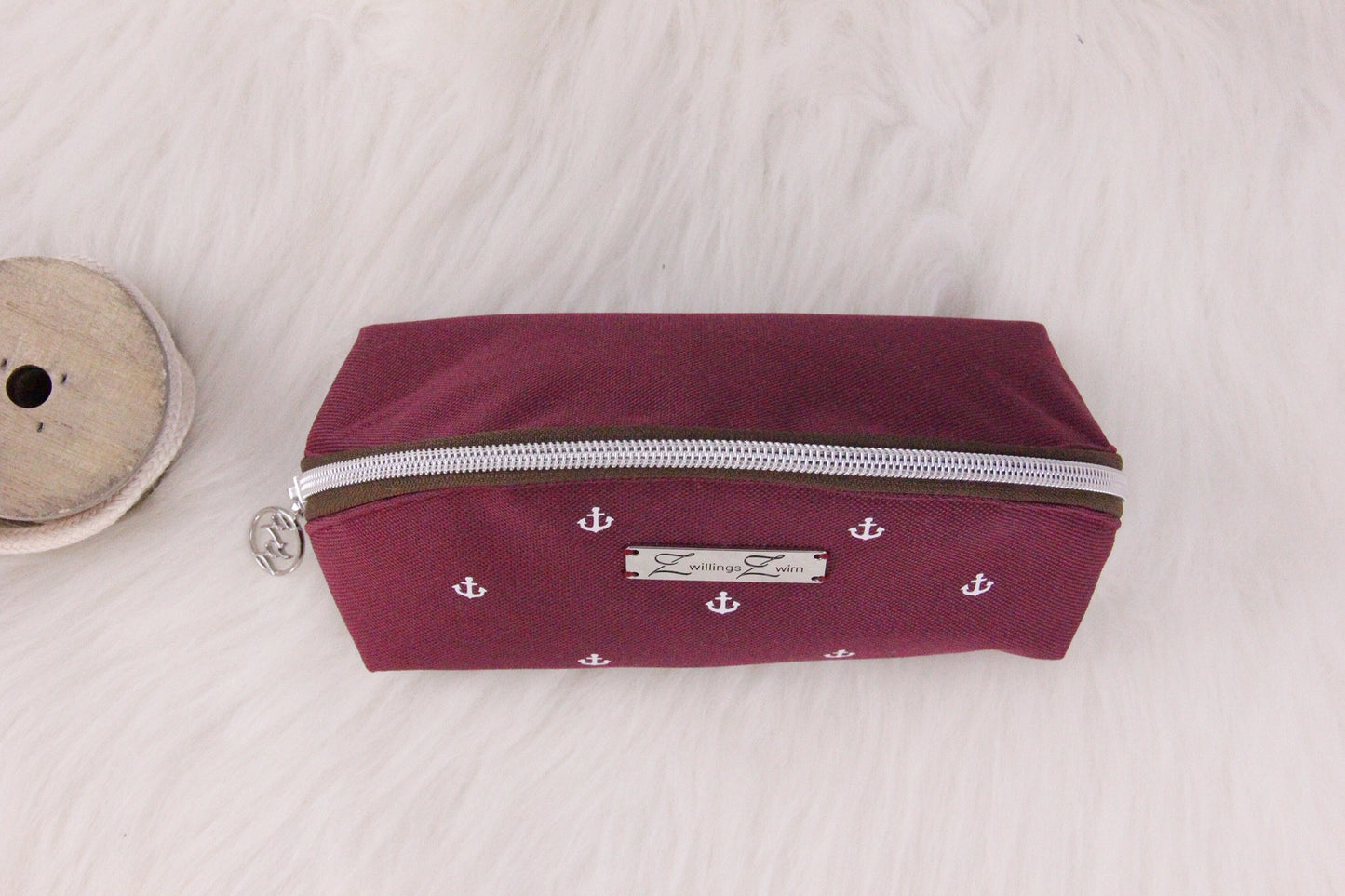 Make-up Tasche -Anker Weiß/Bordeaux/Braun-