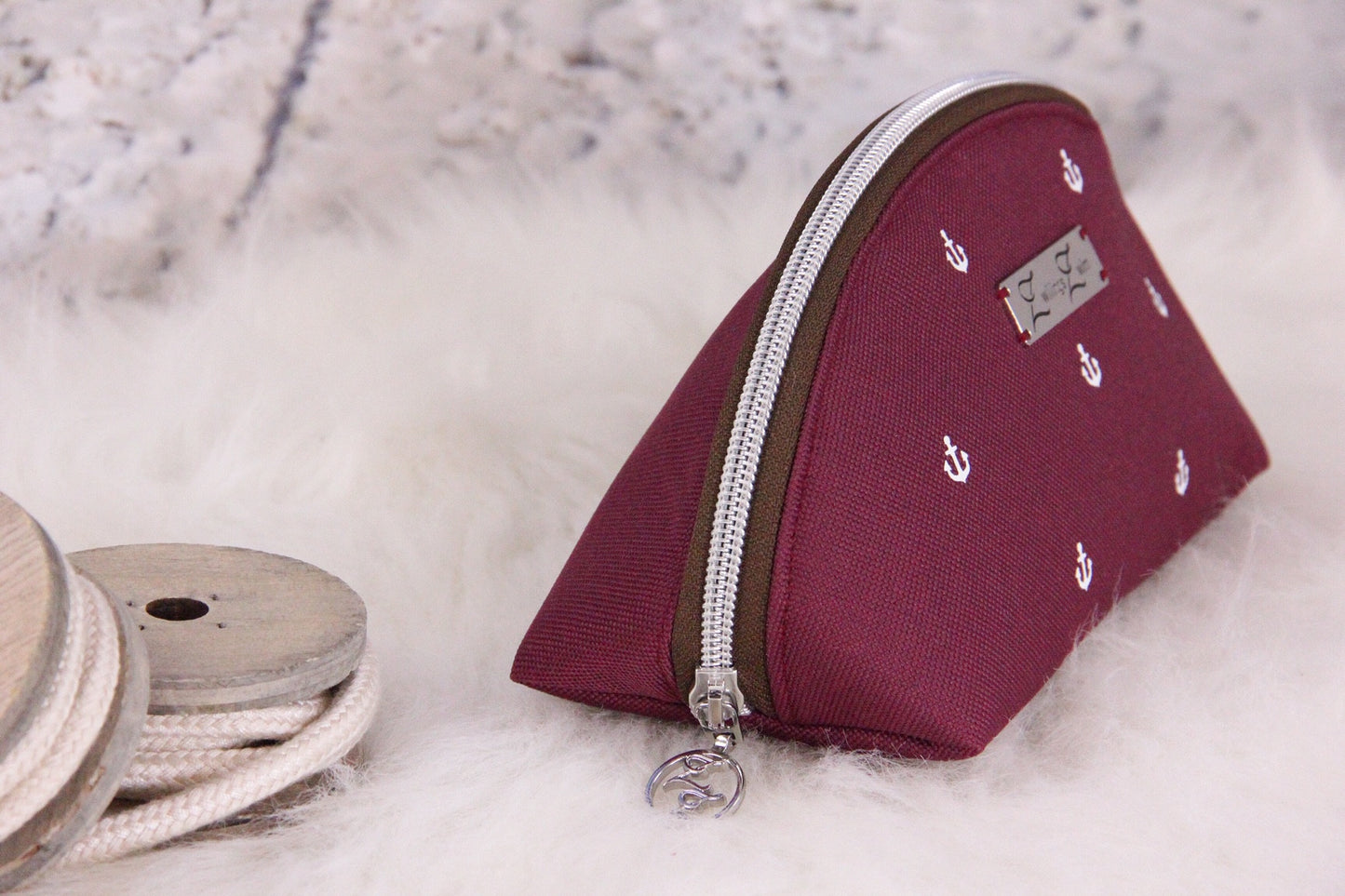 Make-up Tasche -Anker Weiß/Bordeaux/Braun-