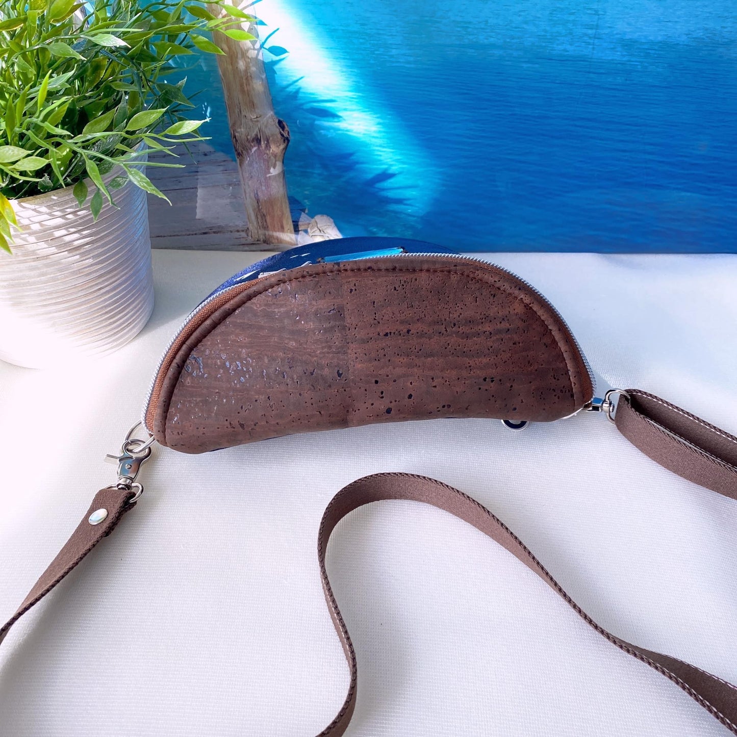 Bauchtasche *Vögel* Weiß/Nachtblau/Kork Braun