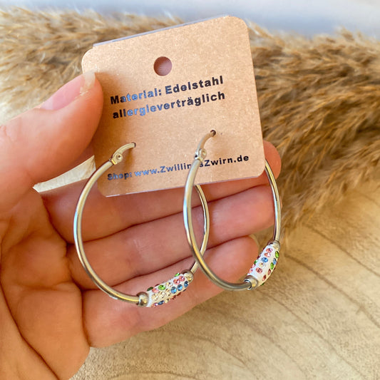 Ohrhänger Edelstahl -Multicolor/Silber Strass Creolen-