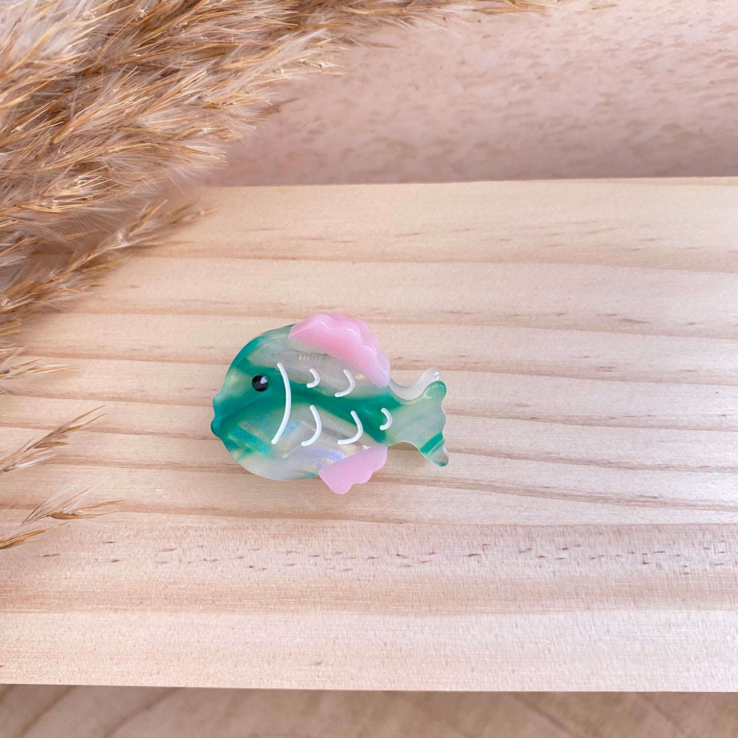 Haarklammer klein -Fisch grün/pink-