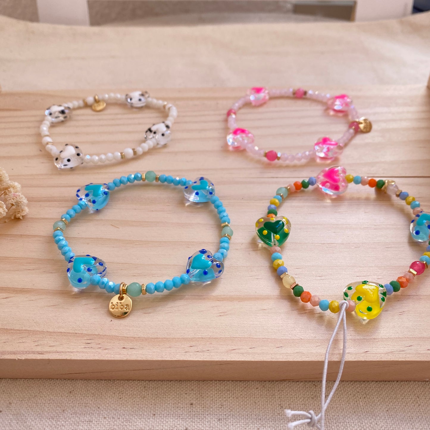 Armband elast. Herz Glas
