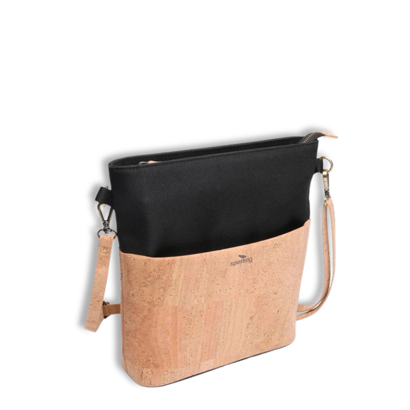Umhängetasche Sperling Classic *Schwarz/Kork Hellbraun*