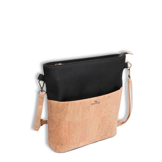 Umhängetasche Sperling Classic *Schwarz/Kork Hellbraun*