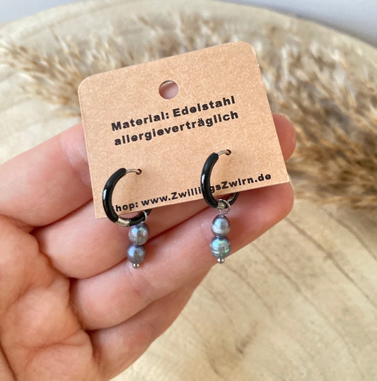 Ohrhänger Edelstahl -Perlen Perlmutt Schwarz/Silber-