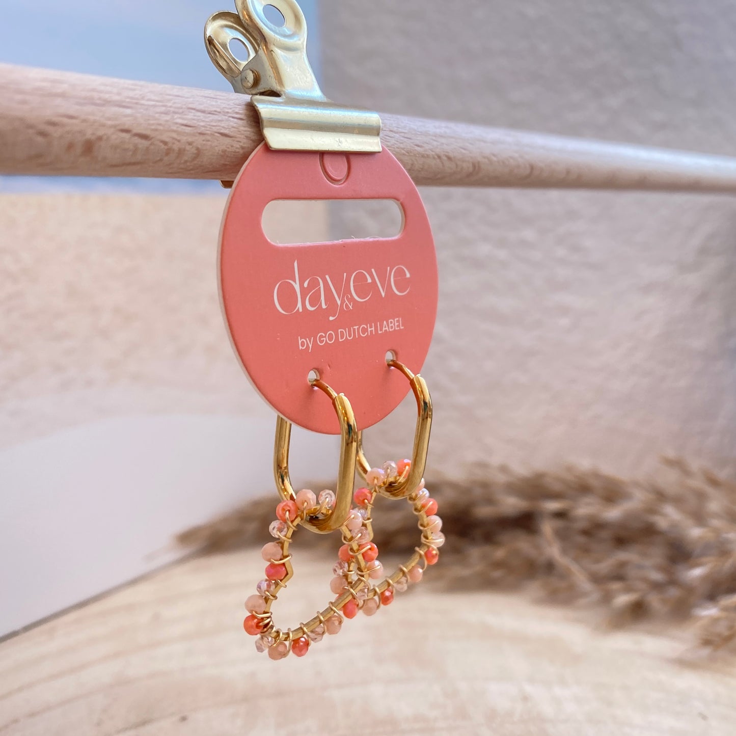 Edelstahl Ohrhänger Gold -Herz Apricot oval-