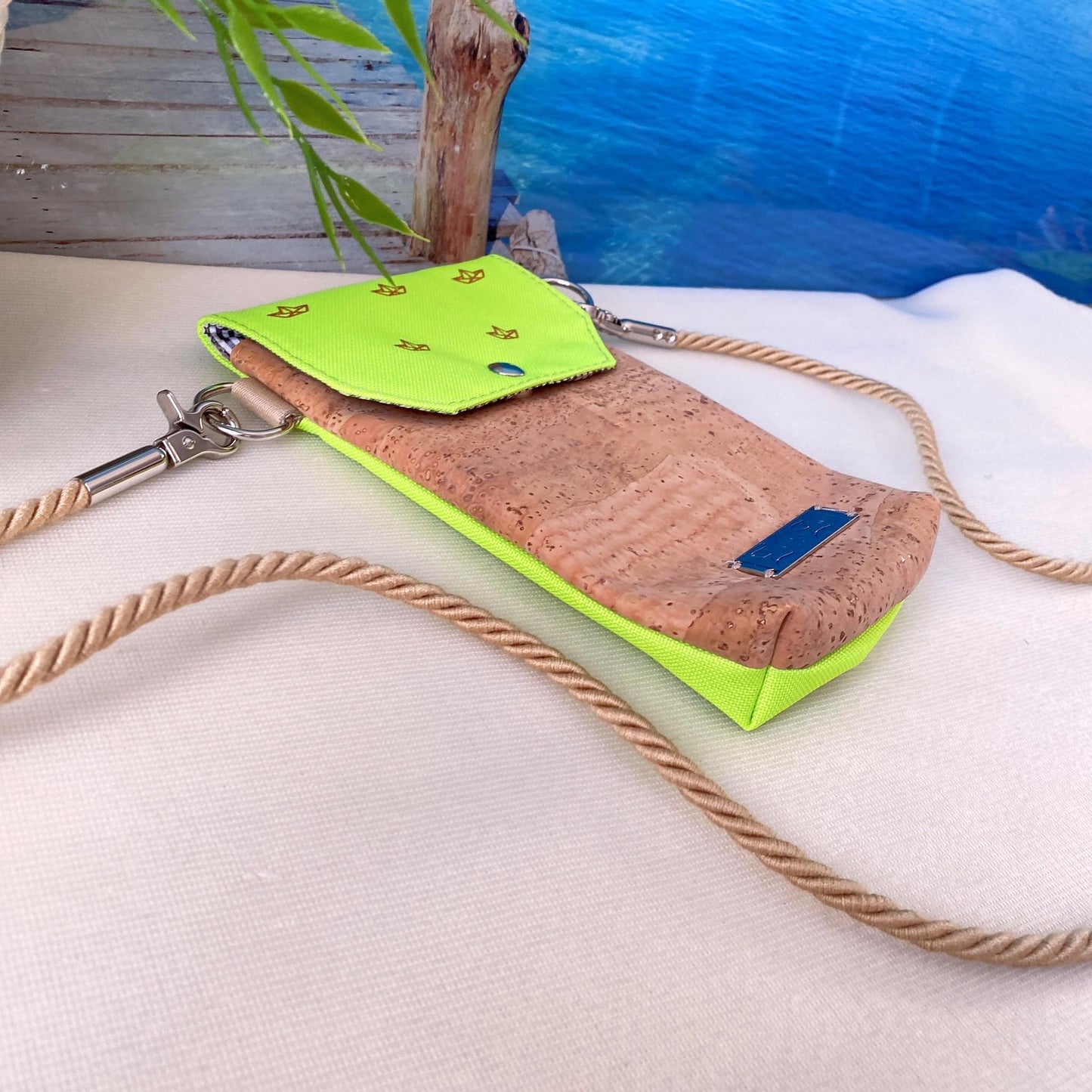 Handytasche *Papierboot* Kupfer/Neon Gelb/Kork Hellbraun