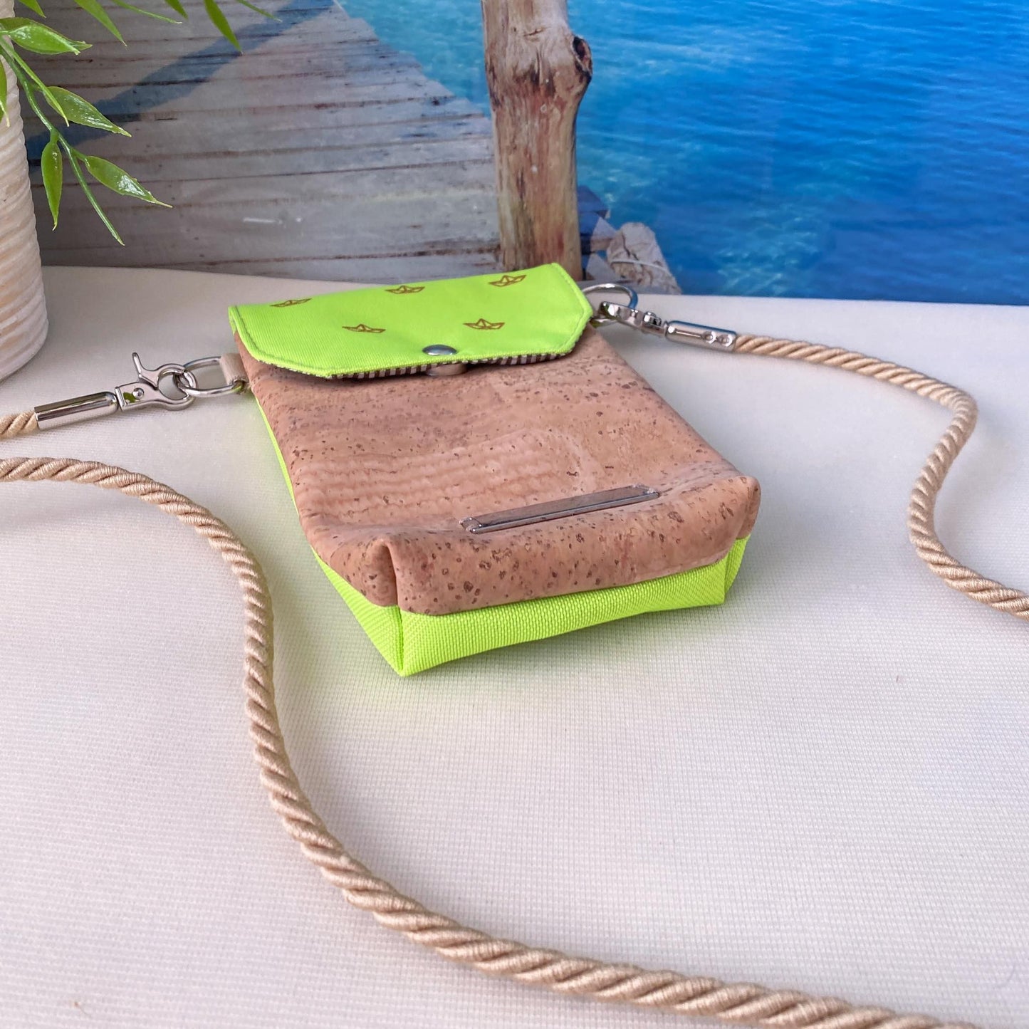Handytasche *Papierboot* Kupfer/Neon Gelb/Kork Hellbraun