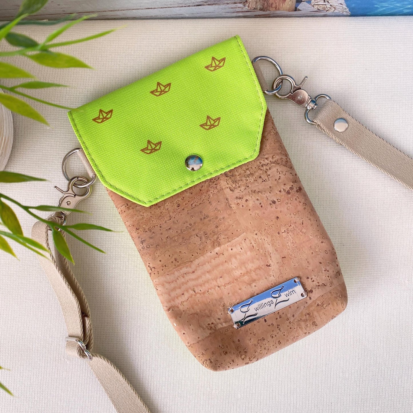 Handytasche *Papierboot* Kupfer/Neon Gelb/Kork Hellbraun