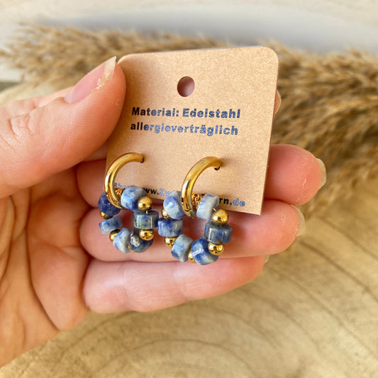Ohrhänger Edelstahl -Beads Dunkelblau/Gold-
