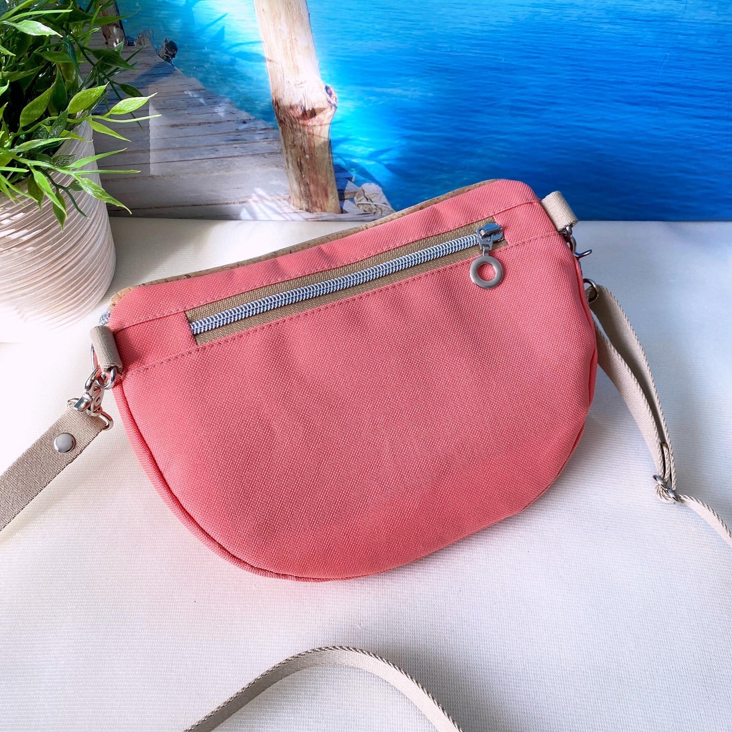Bauchtasche *Papierboot* Weiß/Apricot/Kork Hellbraun