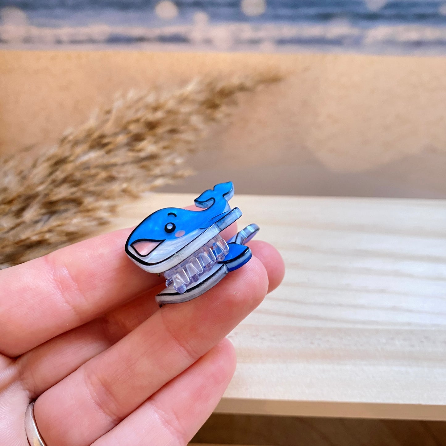 Haarklammer klein -Wal Blau/Weiß-