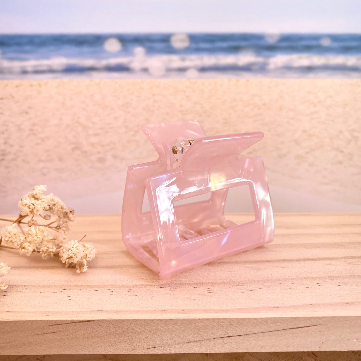 Haarklammer eckig mittel -Perlmutt Apricot-