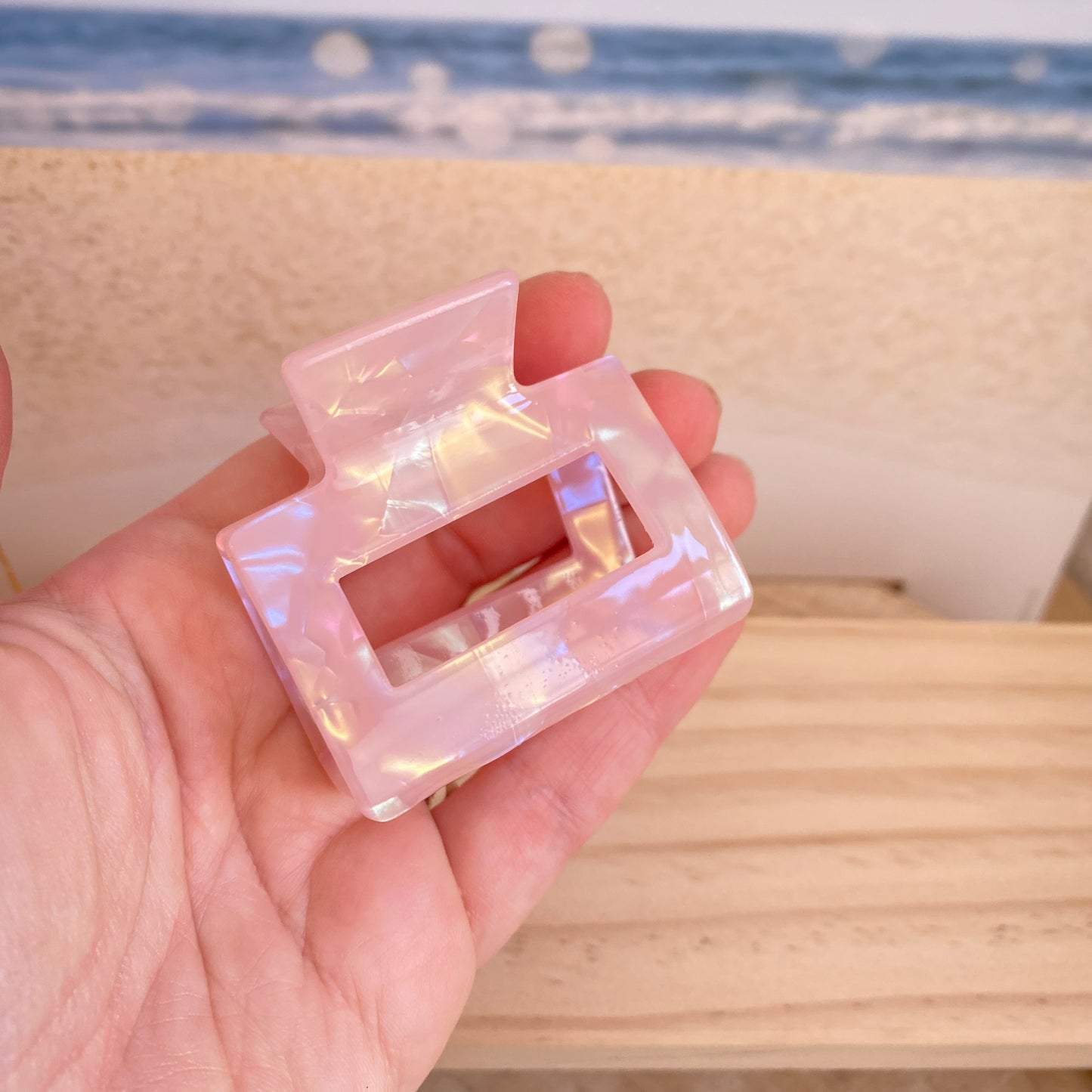 Haarklammer eckig mittel -Perlmutt Apricot-