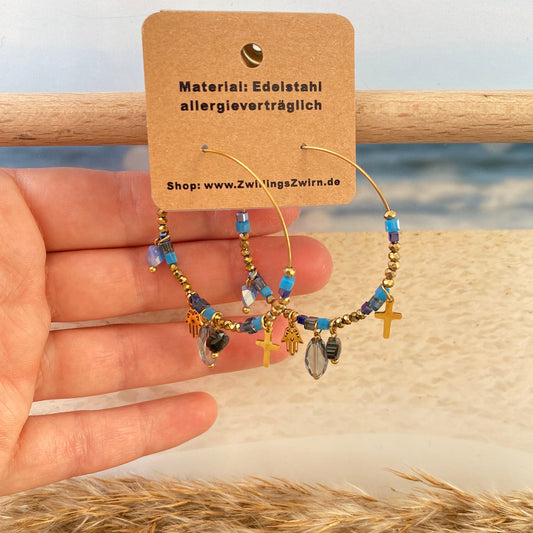 Ohrhänger Edelstahl -Glassbead Blau Creolen-