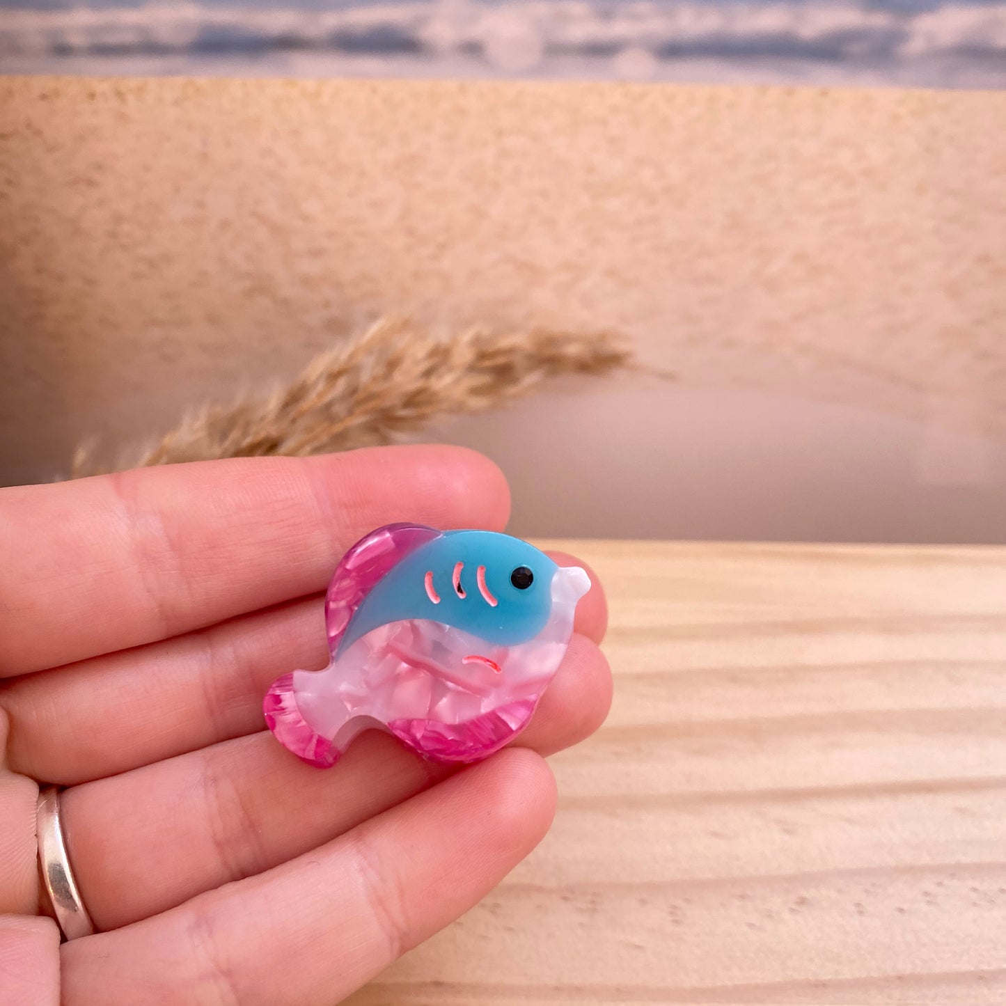 Haarklammer klein -Fisch Türkis/Pink-