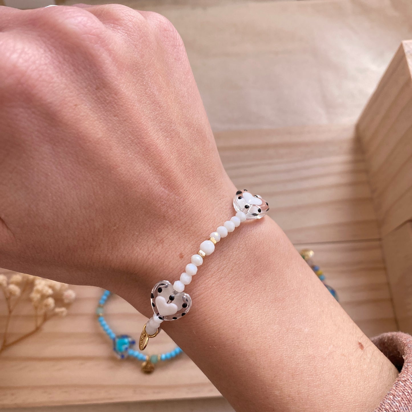 Armband elast. Herz Glas