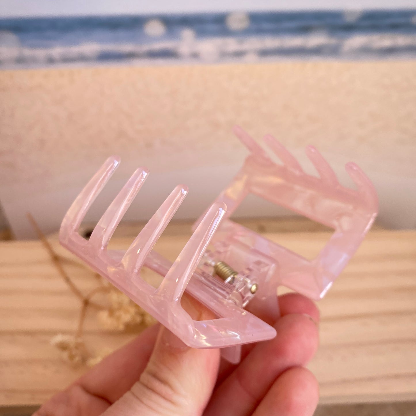 Haarklammer eckig mittel -Perlmutt Apricot-