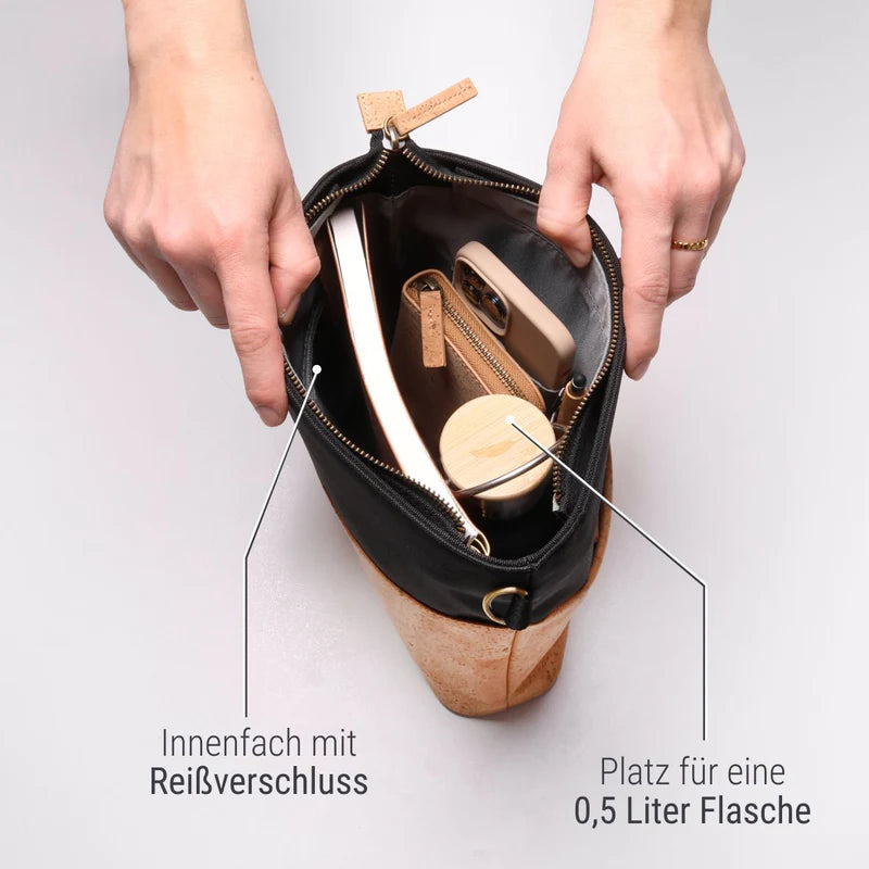 Umhängetasche Sperling Classic *Schwarz/Kork Hellbraun*