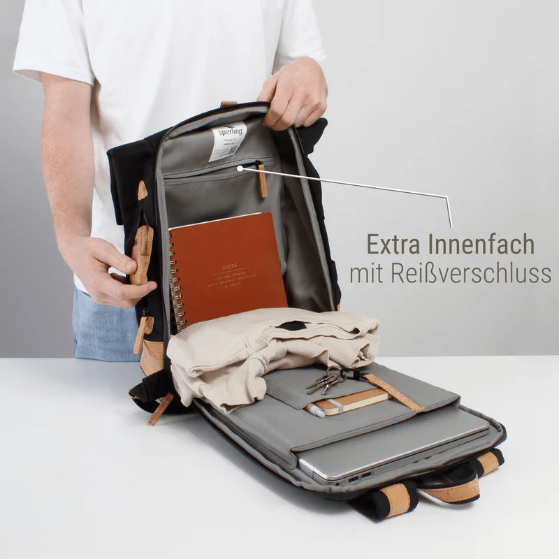 Rucksack Sperling Rolltop Daily *Schwarz/Kork Hellbraun*