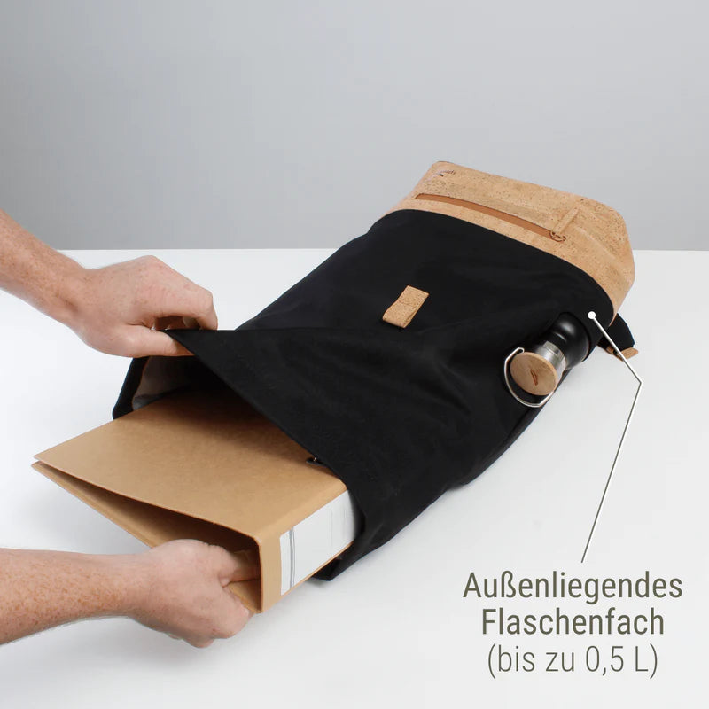Rucksack Sperling Rolltop Daily *Schwarz/Kork Hellbraun*