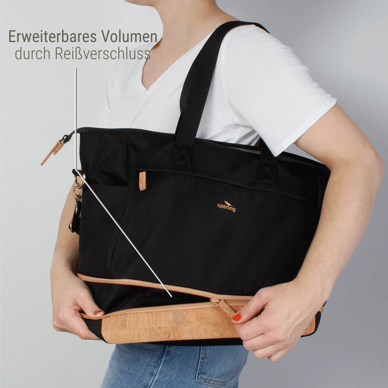 Shopper erweiterbar Sperling Divided *Schwarz/Kork Hellbraun*