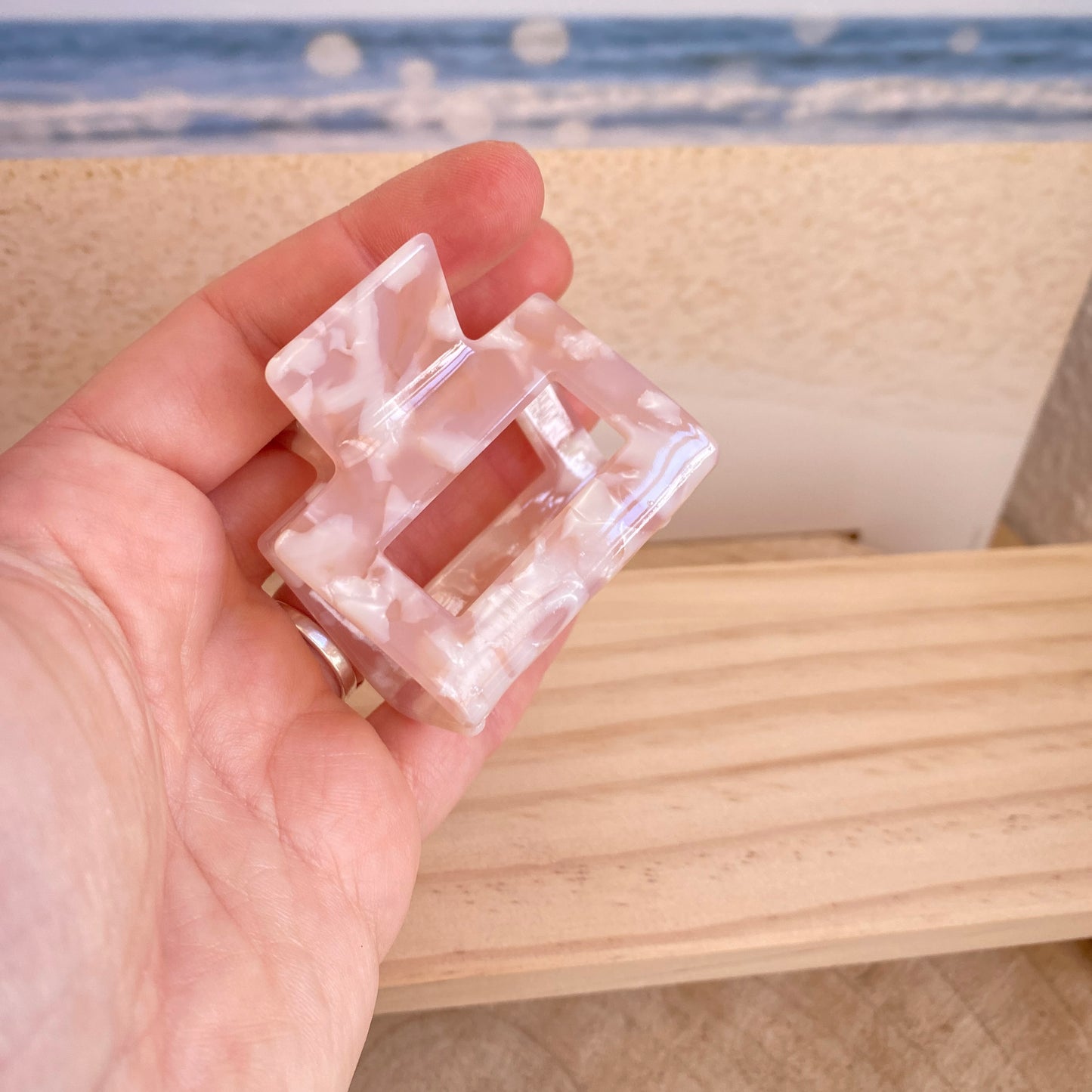 Haarklammer eckig mittel -Rosa funkeln-